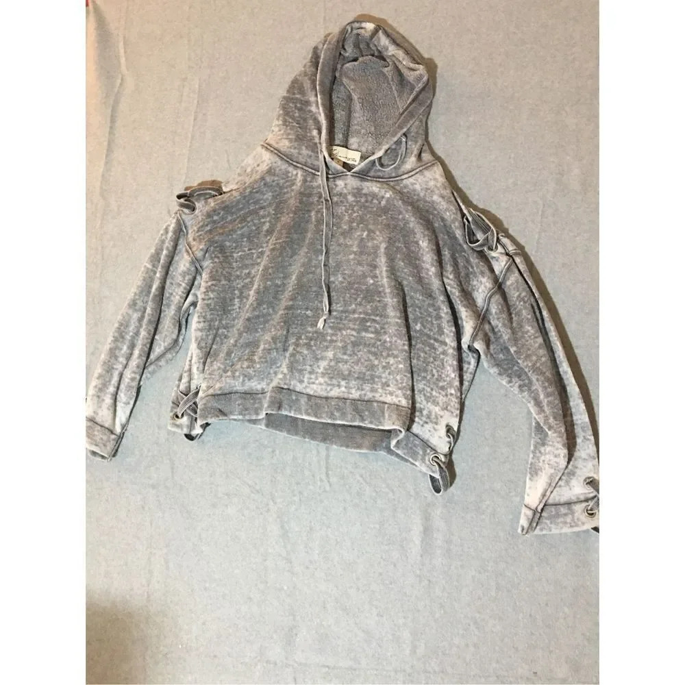 Womens Vintage Havana Hoodie Medium Tie Details Grey Soft Cropped Lightweight